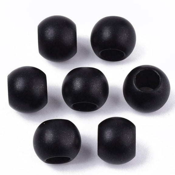 BD538 - 75 pcs Black Matte Acrylic Smooth Ball Spacer Beads â€“ 12mm â€“ Large Hole: 6mm