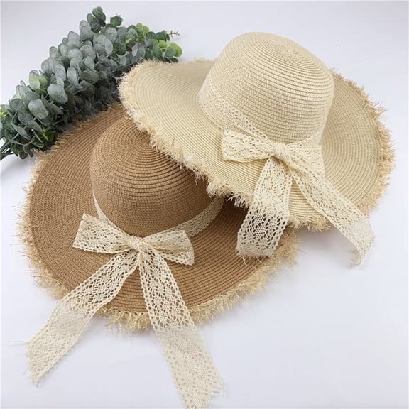 Tea Party Hats Easter Versatile Brimmed Straw Hat for Women Summer Lace Outing Sun Hat Small Fresh Bow Shading Beach Hat