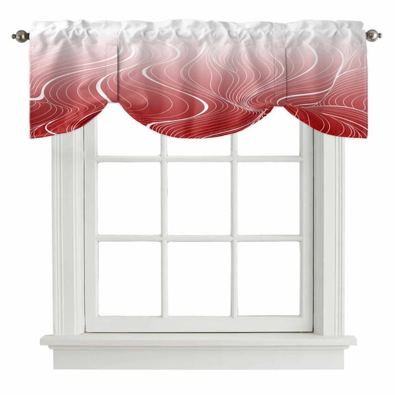 Red Geometric Tie Up Valance Curtains for Windows, Kitchen Curtains Window Treatments, Modern White Stripe Abstract Distortion Art Short Window Shades Valances for Bedroom Bathroom Cafe 42"x18"