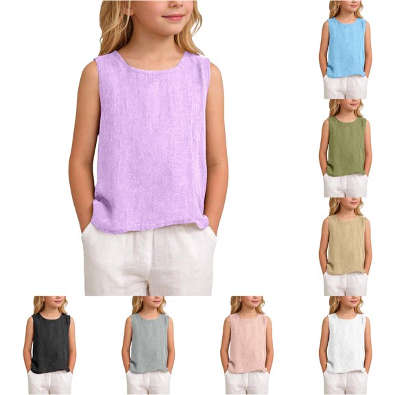 XINXIAOO Kids Girls Sleeveless Tank Top, Soft Comfort Blend Tee for Toddler & Youth, Size 7-8 Years