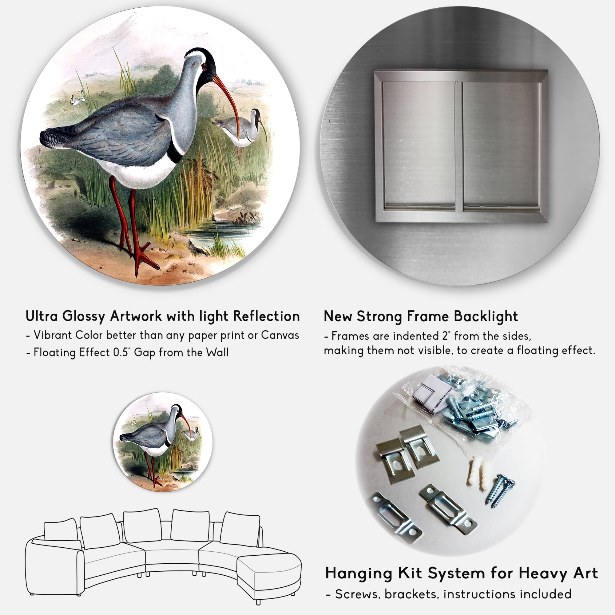 Designart 'Vintage Countryside Birds In Wild' Farmhouse Circle Metal Wall Art 29x29 - Disc of 29