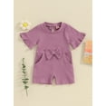 thumbnail image 2 of Biezeib Toddler Girl Jumpsuit, Sweet Short Sleeve Crew Neck Bow Solid Romper Summer Clothes, 2 of 9