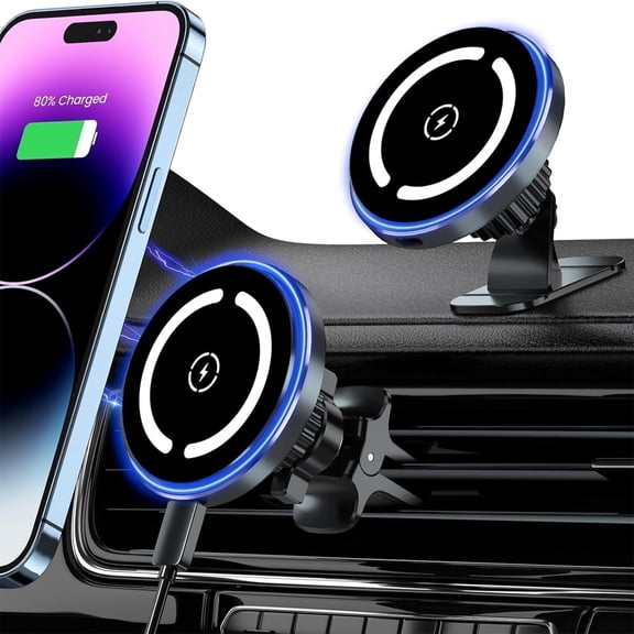 Magnetic Car Mount Charger for iPhone 18/17/16/15/14/13/12, 360°Adjustable Strong Magnetic Air Vent Mount Phone Cable Holder Mount