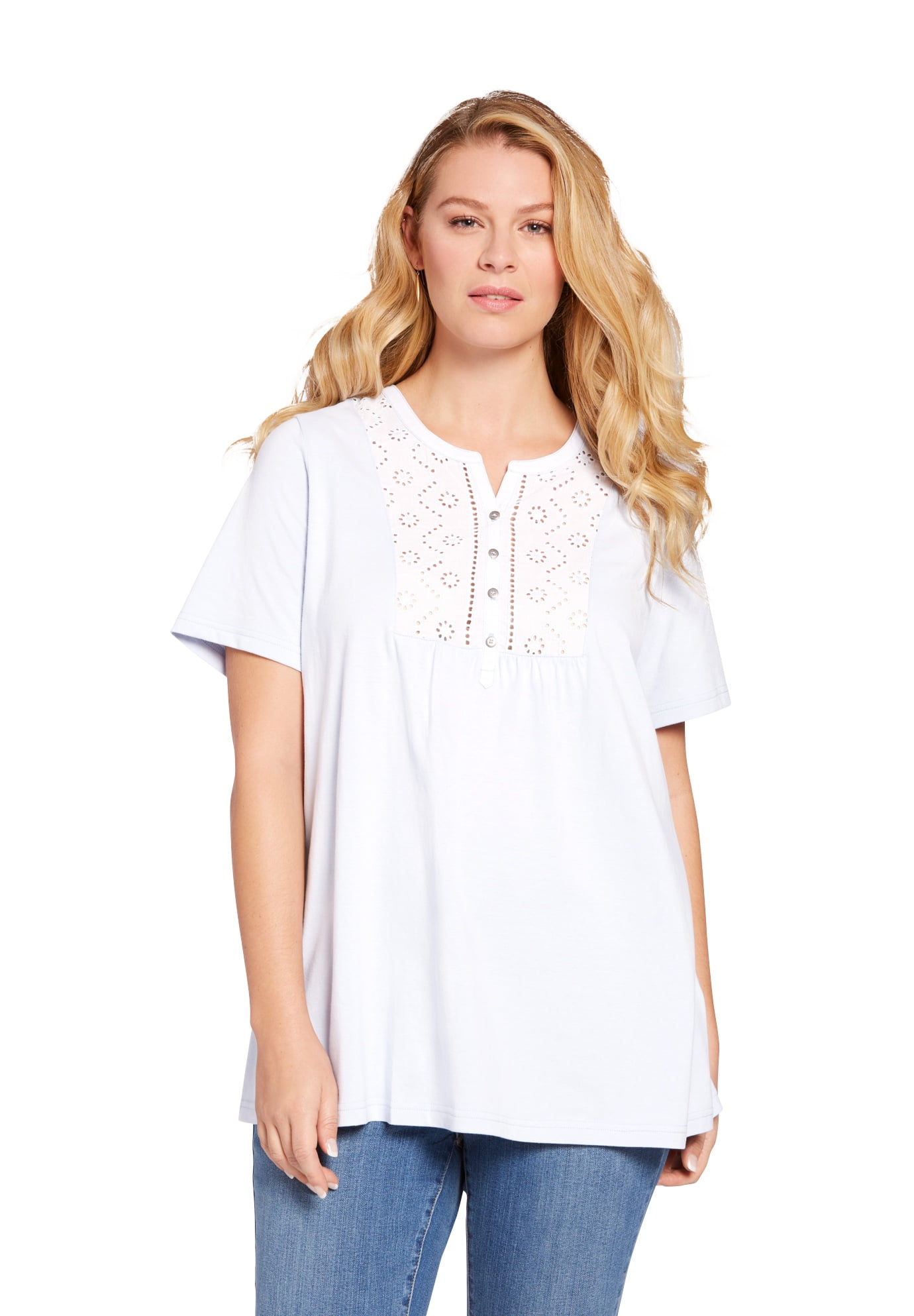 Woman Within Woman Within Plus Size Eyelet Bib Henley Tee Henley