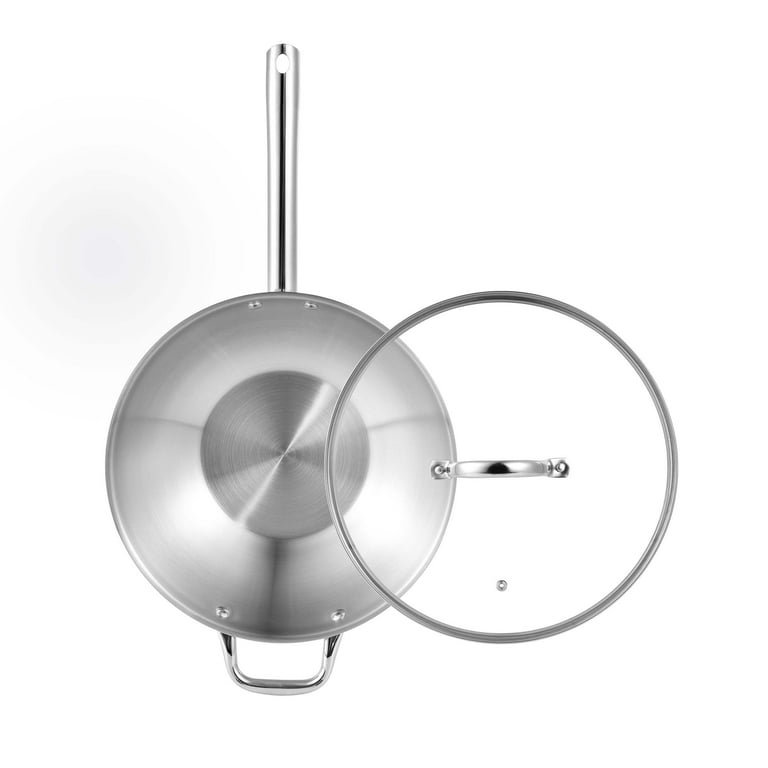 Gourmet by Bergner - 12 Stainless Steel Stir Fry with Vented Glass Lid and  Helper Handle, 12 Inches, Polished 