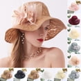 thumbnail image 2 of FUZHIQ Women's Lace Floral Bucket Hat Elegant Wide Brim Sun Hat with Pearl Beaded Organza Flower, UV Protection Breathable Hat for Daily Travel Wedding Tea Party, 2 of 3