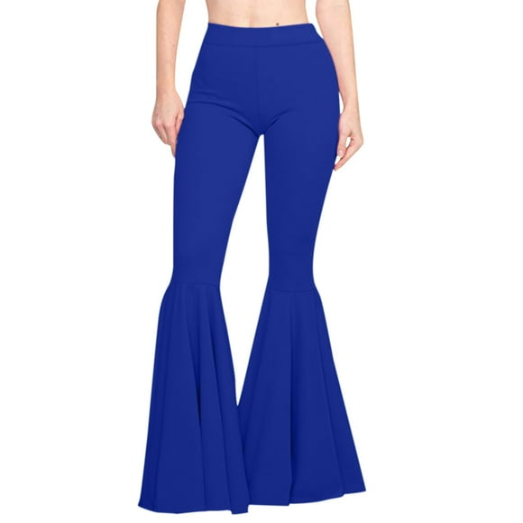knqrhpse Pants For Women Wide Leg Pants For Women Ladies Solid Color High Waist Slim Fit Casual Flared Pants Trousers Cargo Pants Women Blue S