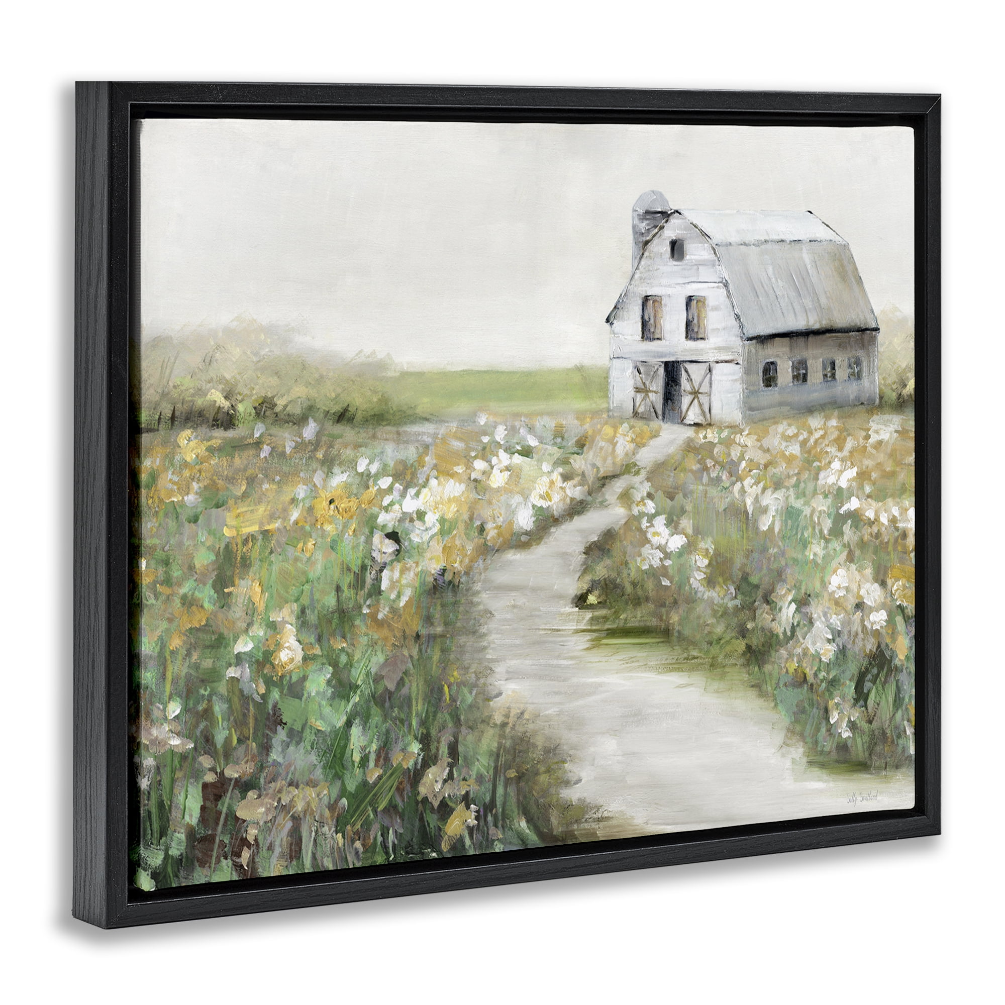 Stupell Industries Farmyard Path to Barn Landscape & Nature Painting Black Floater Framed Canvas Art Print Wall Art, 31 x 25
