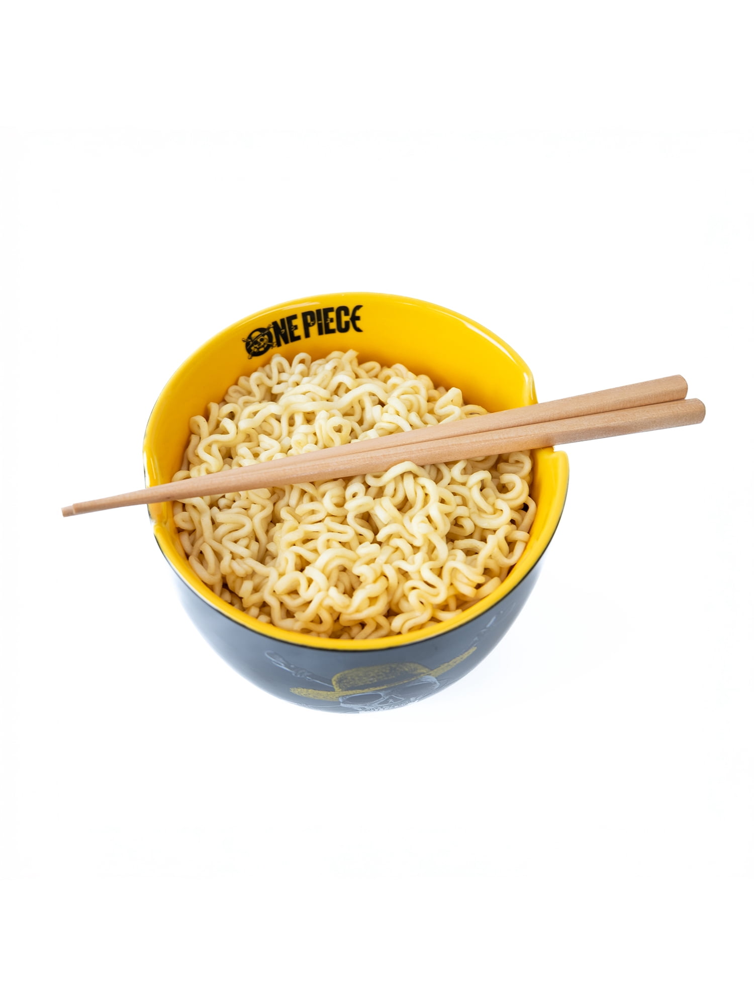 One Piece, Ceramic Noodle Bowl Set with Chopsticks, Black and Yellow