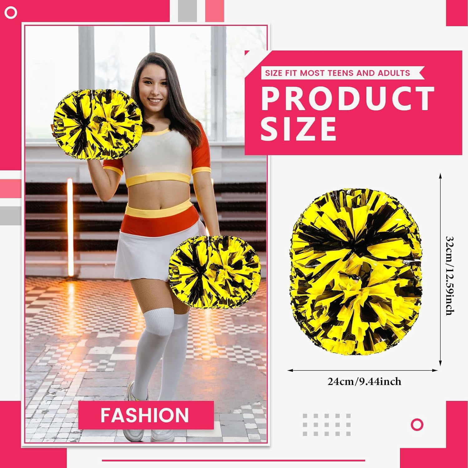 20 PCS Metallic Cheerleading Pom Pom for Team Spirit Sports Dance Cheering Kids Adults