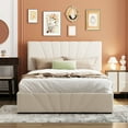 thumbnail image 2 of Full Size Upholstered Bed With Hydraulic Storage - Beige. Solid Pine Wood & Plywood Frame. No Box Spring Needed. 24 Slats. Elegant Linen Upholstery. Supports 400lbs. Fits Mattress 75 X 54 Inches, 2 of 7