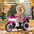 thumbnail image 3 of 12V Kids Electric Motorcycle Ride-On Toy with LED Light-Up Wheels & Training Wheels, Manual Throttle, Built-in Music, Bluetooth, and USB Port - Gift for Boys Girls Ages 3-6 (Pink), 3 of 7