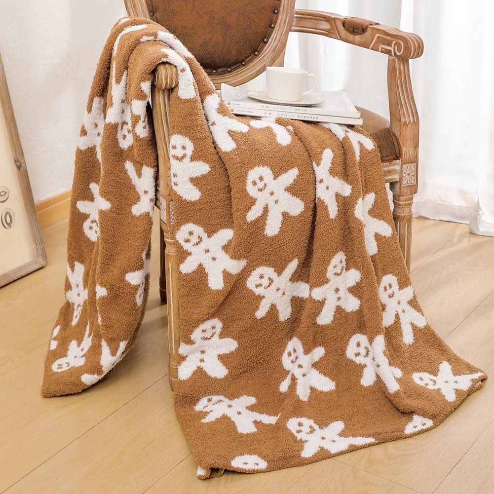 Christmas Gingerbread Throw Blanket Gingerbread Man Throw Blankets Thick Plush Fluffy Furry Blankets for Couch Bed Sofa Chair Travel Camping Christmas Blanket Decor Gifts for Women, Men(50x60)