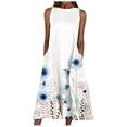 thumbnail image 2 of Summer Saving Wycnly Womens Dresses Beach Fashion Loose Pocket Swing Tunic Tank Sundress Fashion Floral Crewneck Sleeveless Long Summer Dress White s, 2 of 5