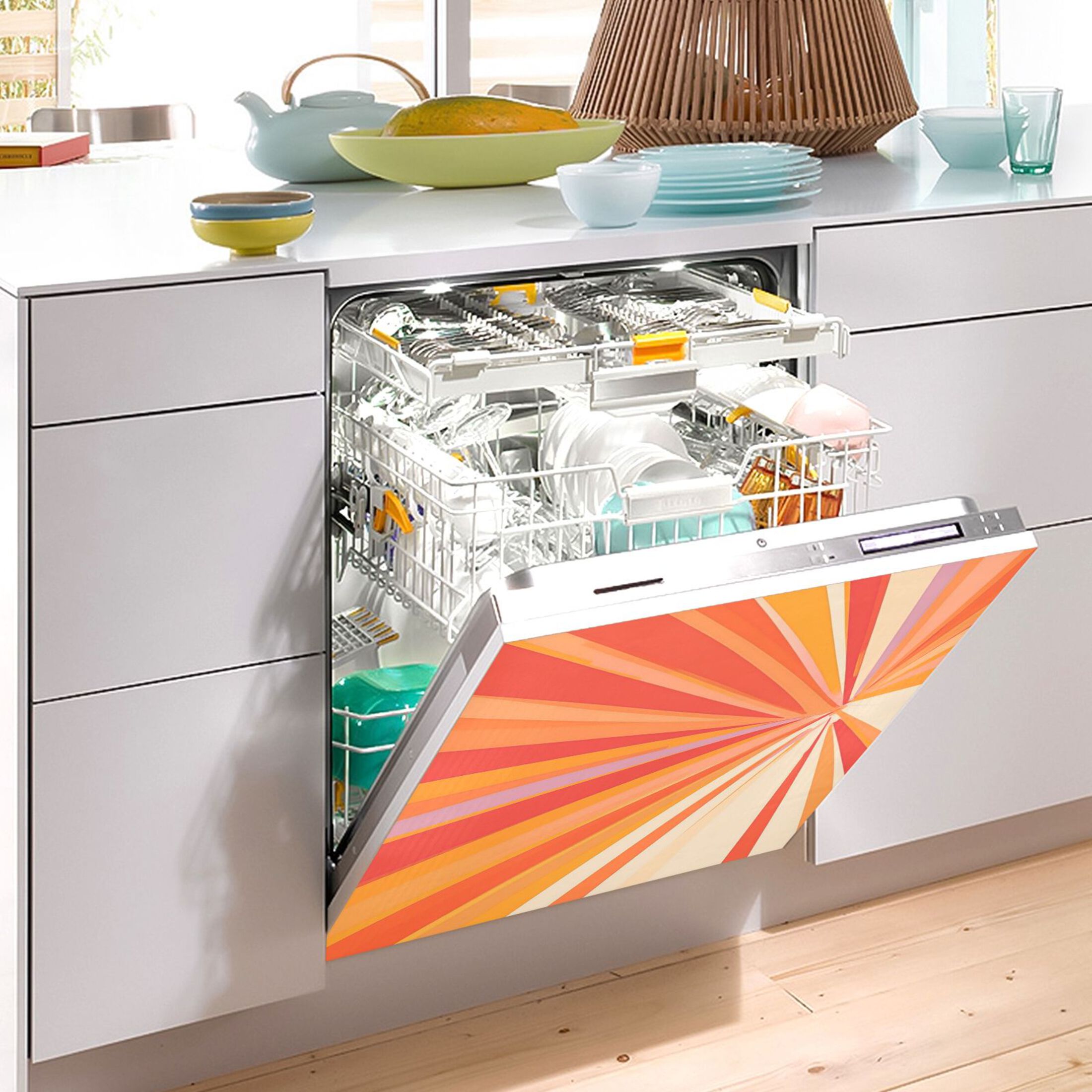 Dishwasher Magnetic Sticker 23x26 Inch Refrigerator Magnetic Sticker Washing Machine Magnetic Sticker Kitchen Panel Magnetic Sticker Home Decor Cartoon Orange Stripes