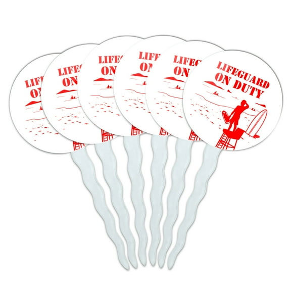 Lifeguard On Duty Cupcake Picks Toppers Decoration Set of 6