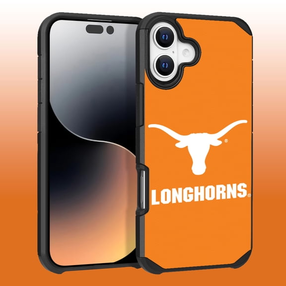 Apple iPhone 16 Plus (6.7) - Licensed NCAA University of Texas at Austin Longhorns Logo on Yellow Textured Dual Layer Case