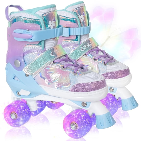 Kids Roller Skates for Girls Boys - Purple Butterfly for Big Kids - Adjustable All Light up Wheels Indoor Outdoor Sports Birthday Gift