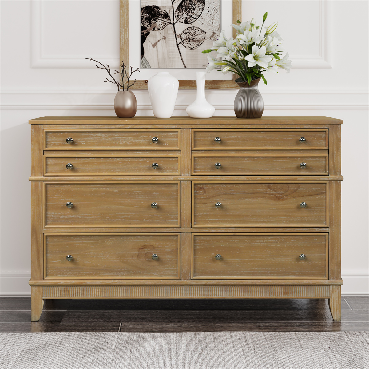 Retro Elegance Style Solid Wooden Dresser with Six Large Drawers and