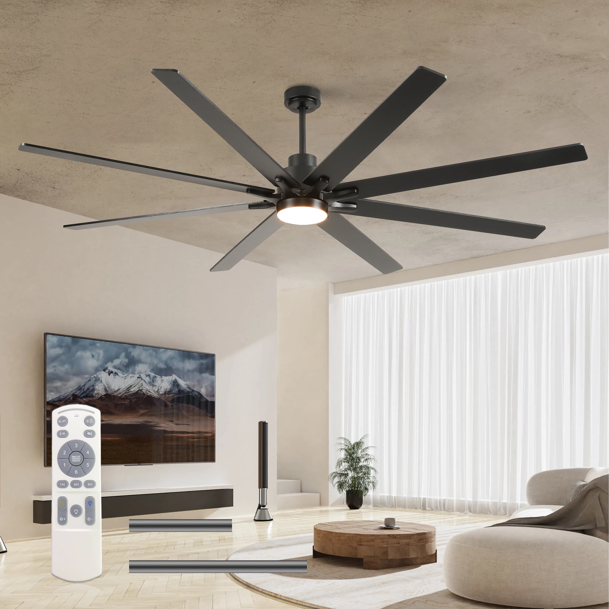 Ceiling Fan with Light, 84 Inch Extra Large Dimmable Fan for Big Indoor Space Living Hall, Matte Black Wood