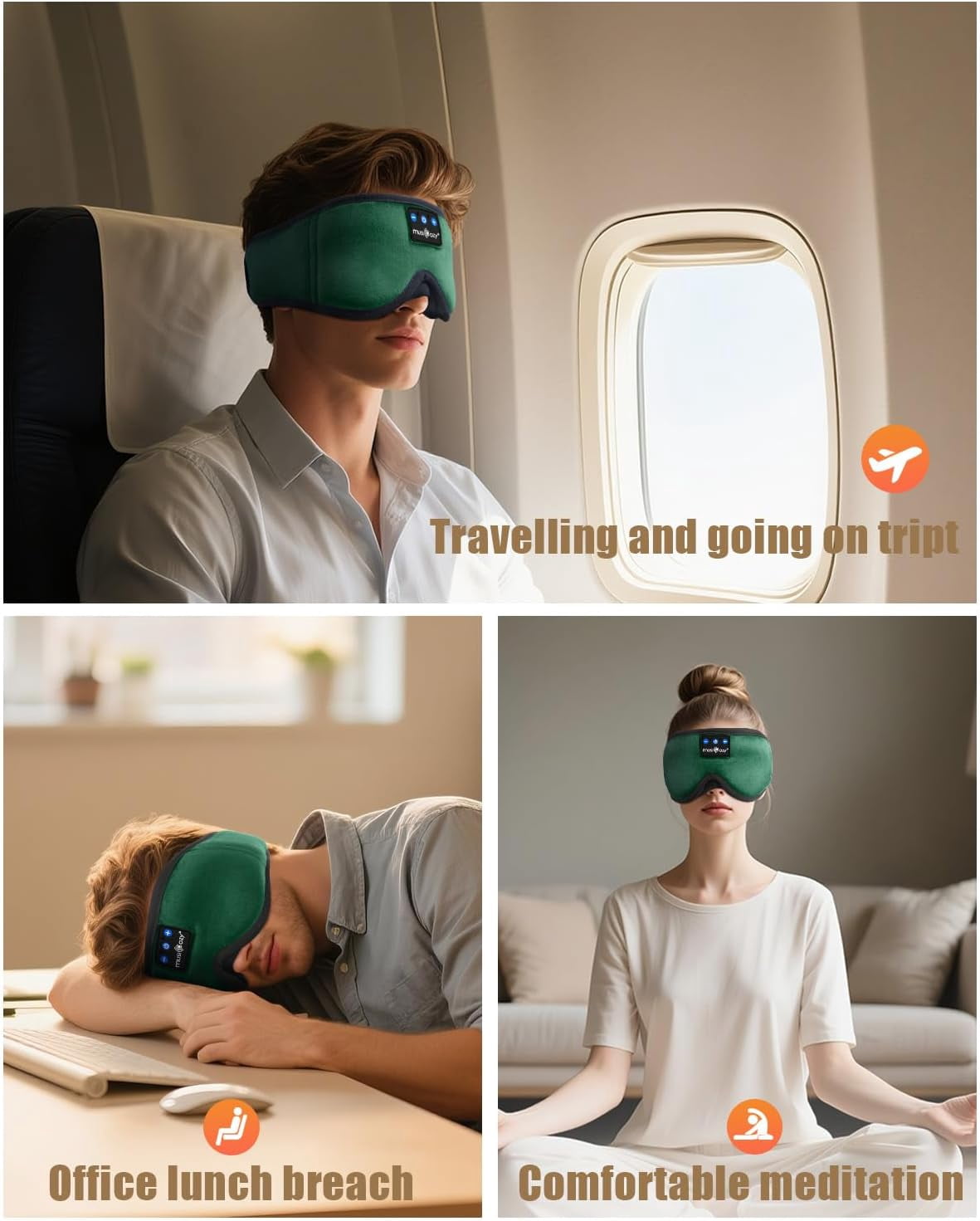 MUSICOZY 3D Bluetooth Sleep Mask Headphones, 100% Blockout Sleep Headphones with Bluetooth 5.4, 16H Play, Soft Eye Mask with Headphone for Sleeping,Travel,Nap & Side Sleepers, Gift for Men/Women