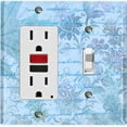 thumbnail image 1 of Metal Light Switch Plate Outlet Cover (Blue Leaf Letter Damask LET007), 1 of 13