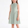 thumbnail image 2 of Miluxas Girl's Summer Sleeveless Mini Dress Turtleneck A Line Pleated Swing Casual Basic Short Dress Green 6-7 Years, 2 of 8