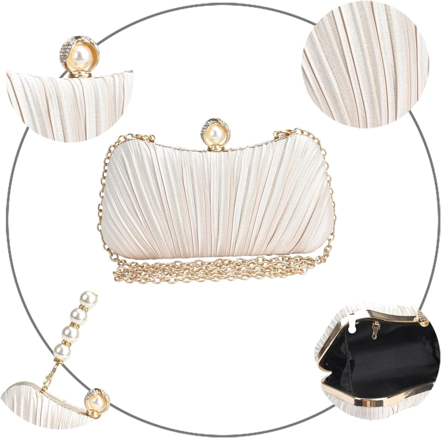 Clutch Purse Satin Pearl Evening Bag Handbag Chain Strap Shoulder Bag