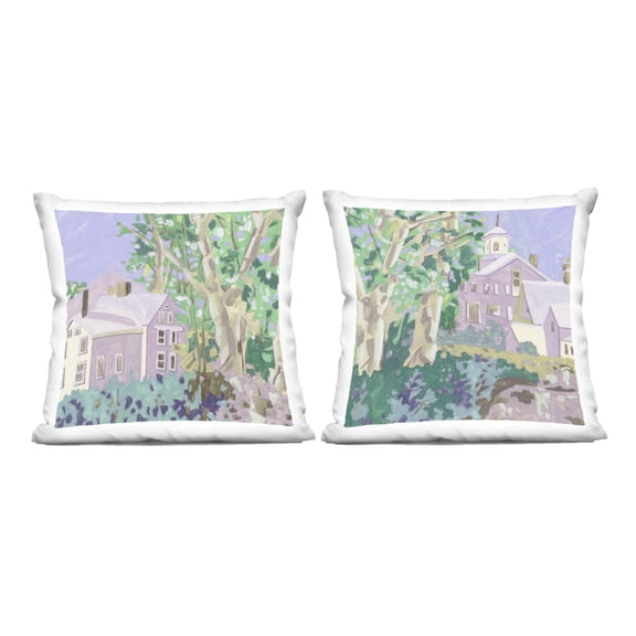 Stupell Industries Quaint Scenic Houses 18" x 18" Scenic & Cityscapes Print Polyester Decorative Pillow Set, Zip Closure 2 Count