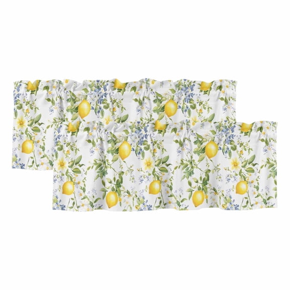 Summer Lemon Valances for Windows, Watercolor Yellow Spring Floral Botanical Light Filtering Kitchen Curtains, Rod Pocket Window Valance Curtains for Living Room Bedroom, 42" W x 12" L, 2 Panels