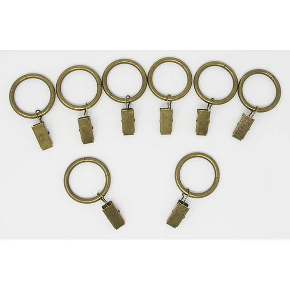 Urbanest Metal Curtain Drapery Rings with Clips, 8 PK, New, 1 3/8" Inner Diameter (Antique Brass)