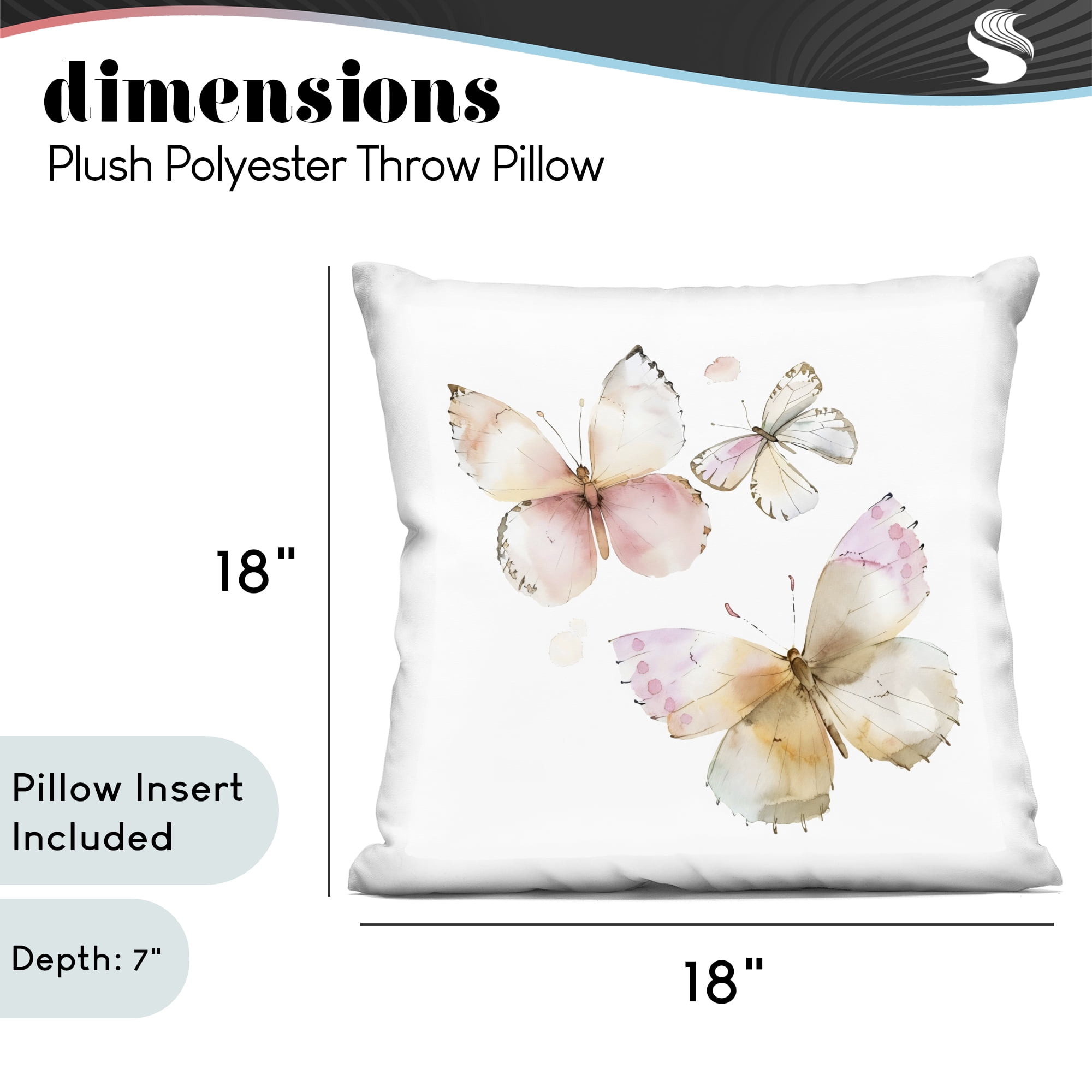 Stupell Industries Pink Watercolor Butterfly Trio Decorative Printed Throw Pillow, design by Creative Studio, 18 x 7 x 18