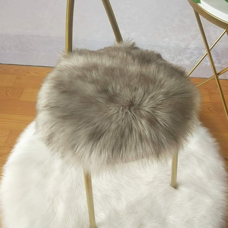 

XMXHMWHC Round Faux Fur Sheepskin Seat Cushion Luxury Fluffy Chair Cushion Soft Seat Cover Plush Area Rugs for Living Bedroom Makeup Chair Solid Color Not-Slip Chair Pad-Khaki Gray 40x40cm(16x16inch)