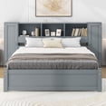 thumbnail image 3 of Euroco Wood Full Size Platform Bed with Storage Headboard and Shelves for Kids Teens Living Room, Gray, 3 of 13