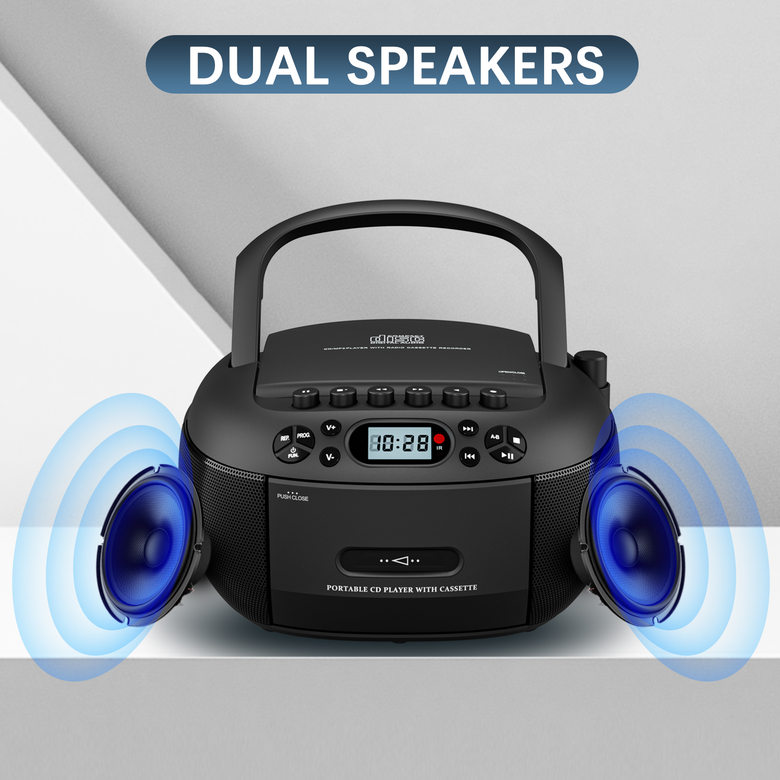 LC-dolida CD Player Boombox, Portable Cassette Player Combo with Bluetooth CD MP3 CD-R CD-R FA Radio AC/DC Powered with Remote Control, Stereo Sound for Home, Kids ,Outdoor, Gift(Black)