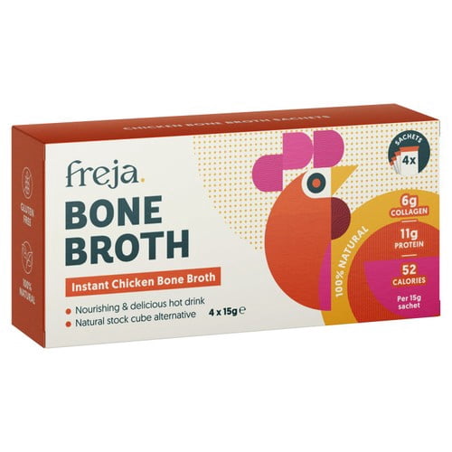 Freja Chicken Instant Bone Broth 4 x 15g, British Import (Pack of 2)