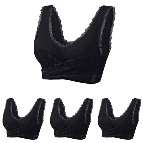 Bigersell 4 Pack Push-up Bra for Women Comfy Corset Bra Front Cross Side Buckle Closure Lace Bras Back-Smoothing Wireless Bralettes Womens Sports Bras No Underwire Ladies Pullover Bras Black 4XL