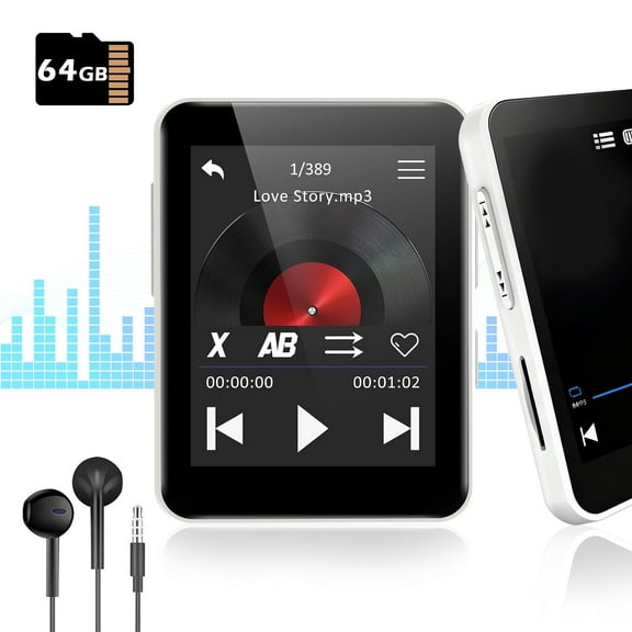 Oazouf 64GB Portable HiFi MP3 MP4 Player with Bluetooth E-books Clock FM Radio Recording, White