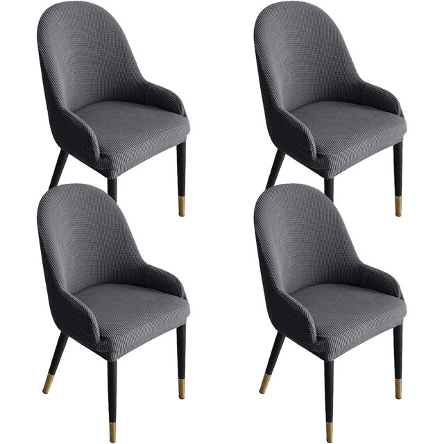Dining Chair Cover, Chair Covers Slipcover with Back, Modern Curved Chair Protector for Dining Room Kitchen Living Room Home Hotel(Dark Gray,4PCS)