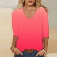 thumbnail image 3 of Pompotops T-shirt Mode Femme Imprimé Ample Manches 3/4 Blouse Col en V Tops Décontractés Liquidation, 3 of 5