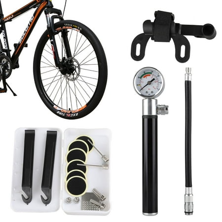 Mini Bike Pump, Hand Bicycle Air Pump Portable Bicycle 210PSI/15BAR High Pressure Hand Air Pump with Gauge and Glueless Puncture Repair Kit Fits Presta & Schrader Valves for Road