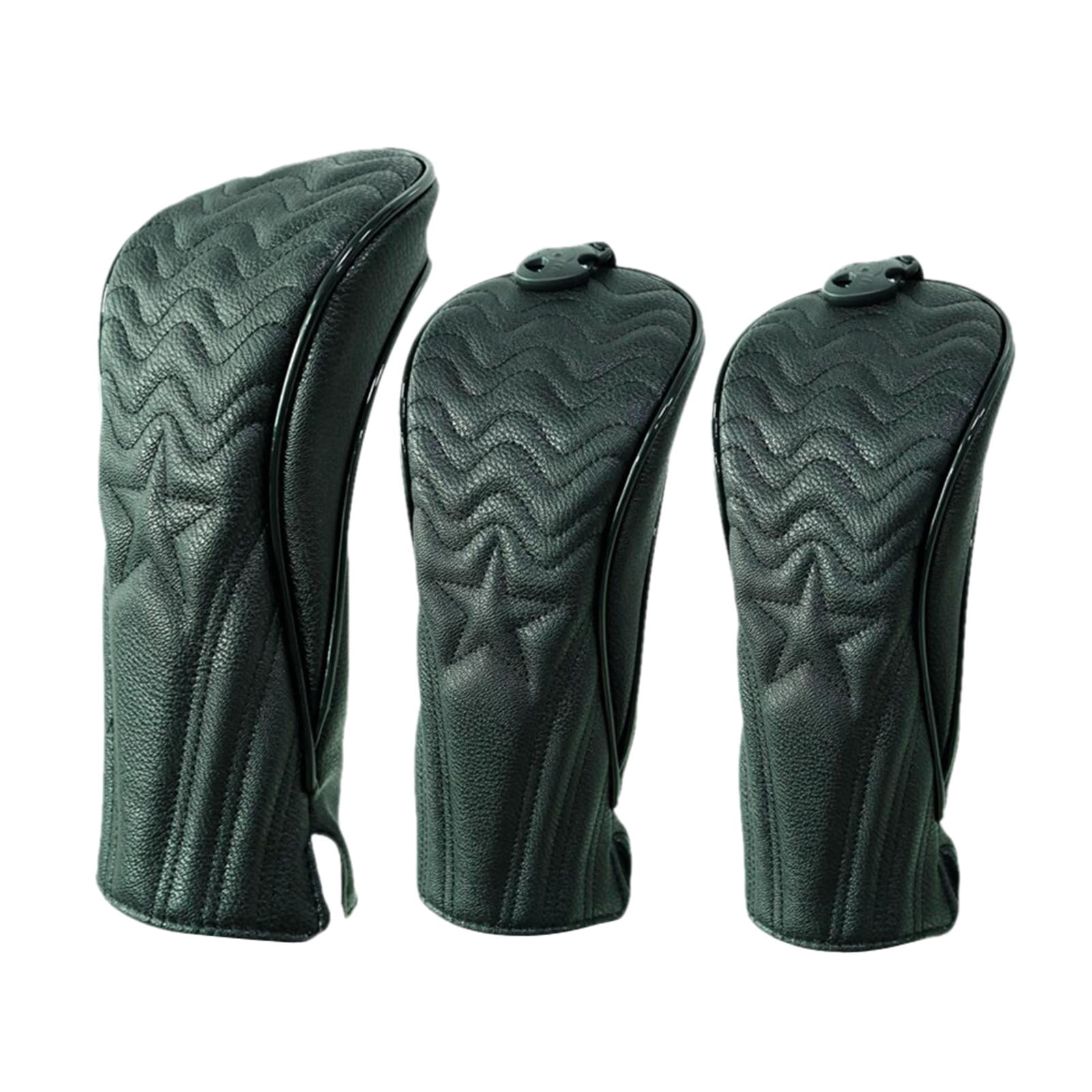 funtasica 3 Pcs Waterproof PU Golf Club Head Covers for Woods Driver Hybrids, Long Neck Golf Club covers for head Set Golfer Gifts
