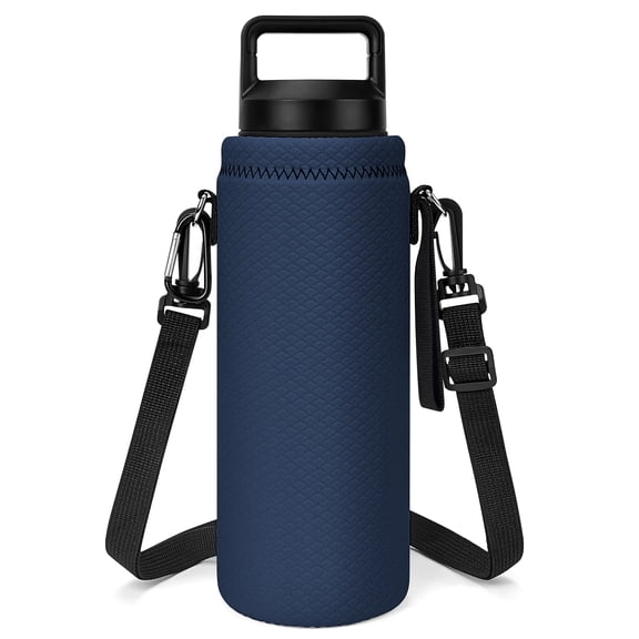 Linkidea Water Bottle Carrier with Strap Compatible with YETI Rambler Bottle 26oz/36oz, Waterbottle Sling Bag Holder with Shoulder Strap, Navy Blue