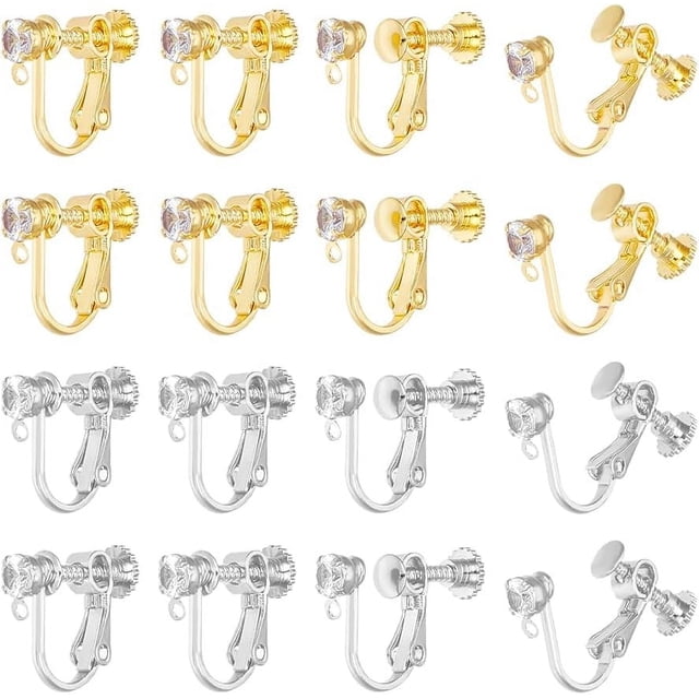 16 clips para pendientes de 2 colores, de metal, para hacer tú mismo, conversores de pendientes con diamantes de imitación.