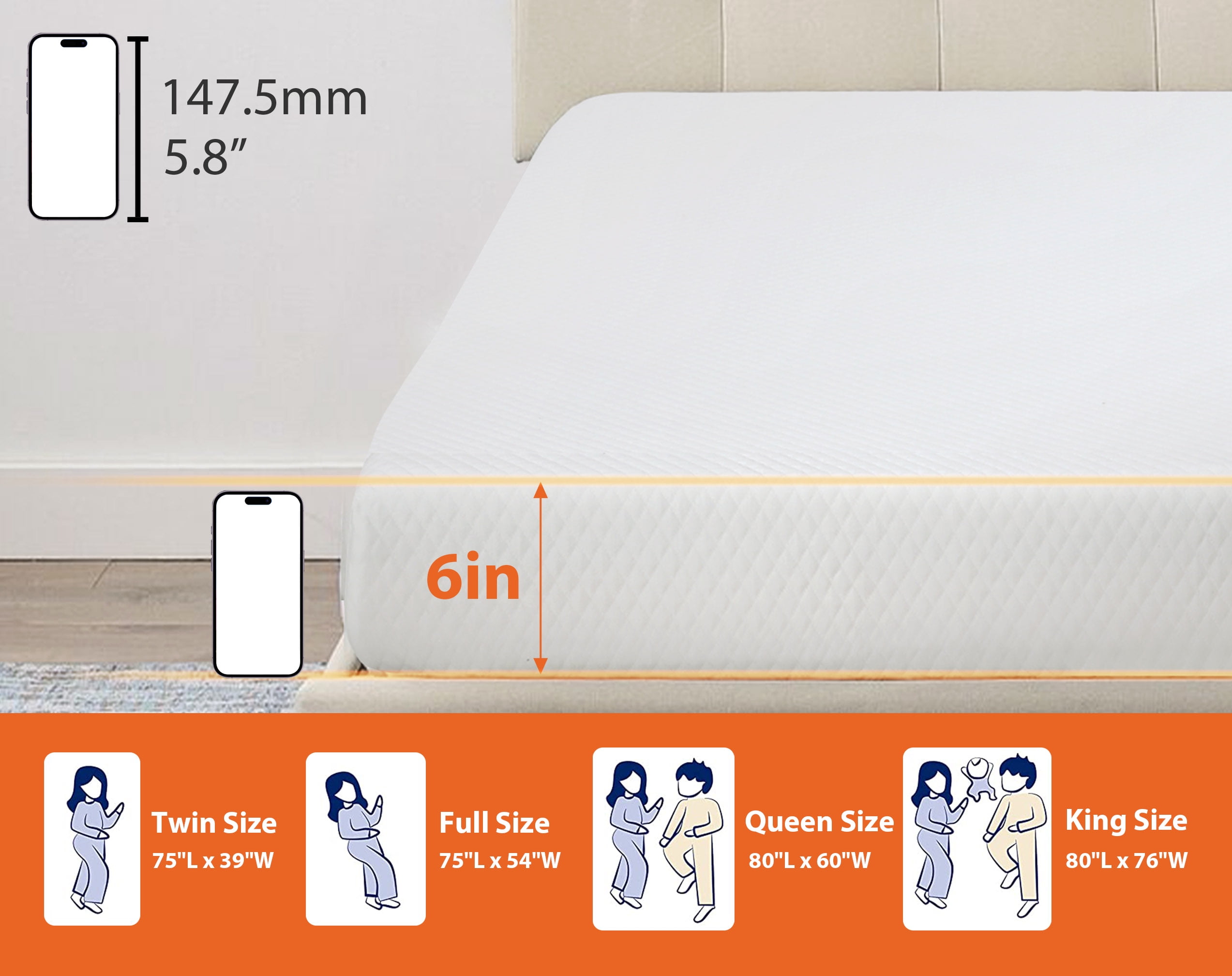 CL.HPAHKL 6 inch Full Size Mattress, Gel Memory Foam Mattress in a Box, Medium Comfort