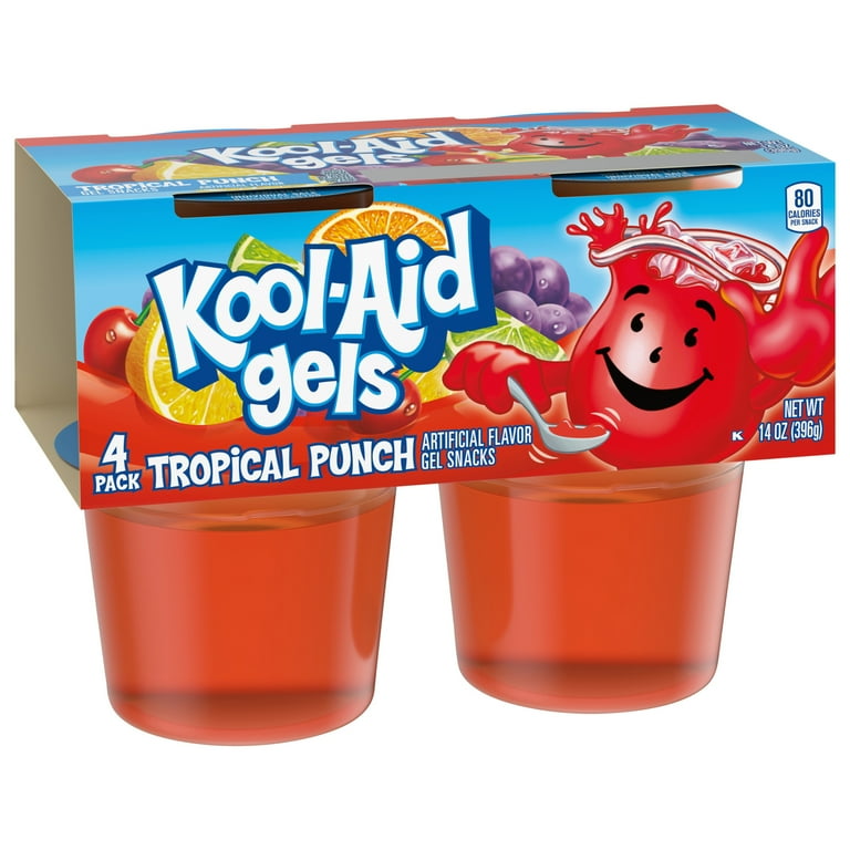 Kool-Aid Gels Tropical Punch Jell-O Gelatin Snacks, 4 Ct Cups