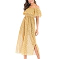 thumbnail image 4 of LNWUY Women Elegant Floral Lace Off Shoulder Dresses Ruffle Short Sleeve Boho Dress Evening Gown Party Cocktail Dress Yellow XL, 4 of 5