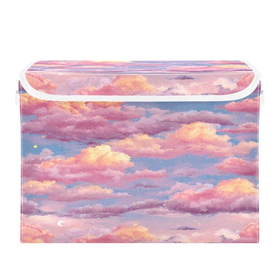 Storage Box With Lid 16.5x12.6x11.8In Foldable Stacked Household Storage Box Cartoon Pink Sky