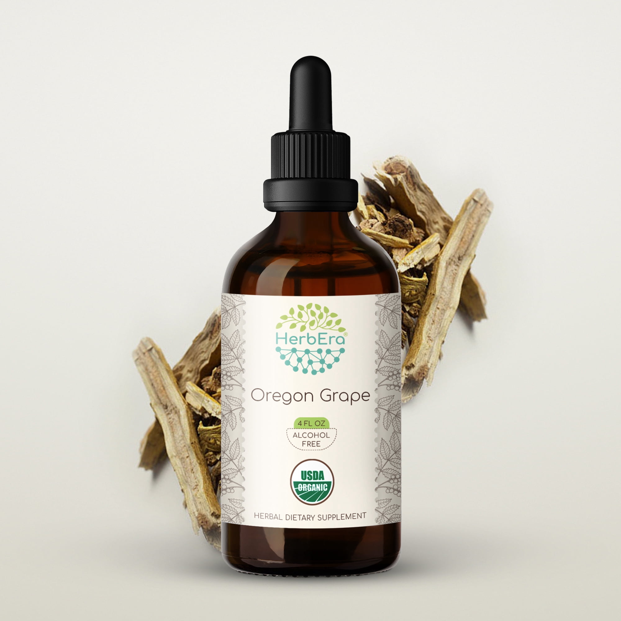 HerbEra Oregon Grape Tincture, Organic Herbal Dietary Supplement for Digestive Support, Certified Organic Oregon Grape (Mahonia aquifolium) Dried Root Extract, Natural, Alcohol-Free, Drops 4 oz