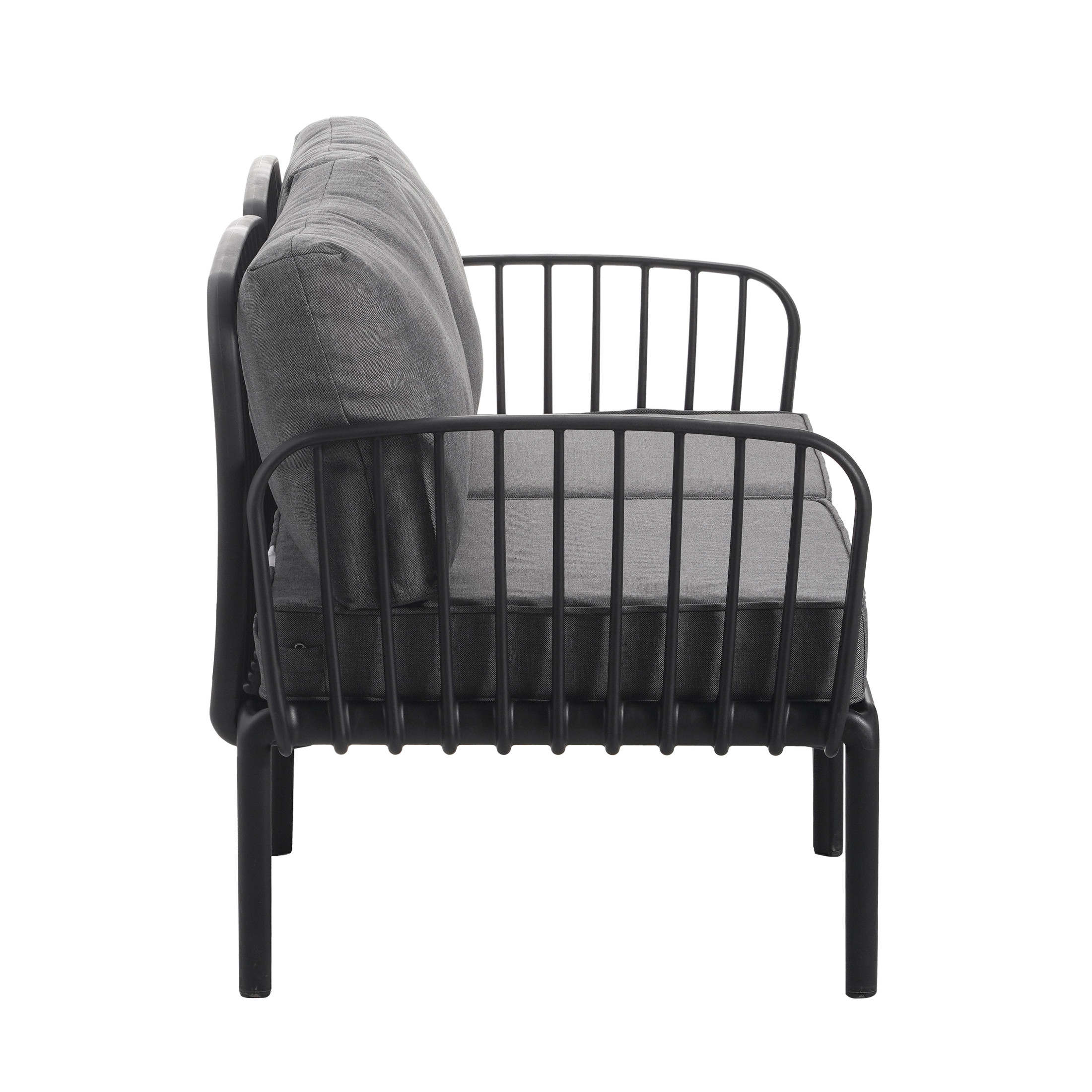 Orion Modern Outdoor Patio Chat Set, 59" Loveseat and Square Coffee Table, Waterproof Cushion, Black+Dark Gray